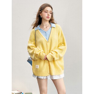 16DEWS 上衣 慵懒风宽松奶油黄色毛衣女甜美减龄针织开衫
