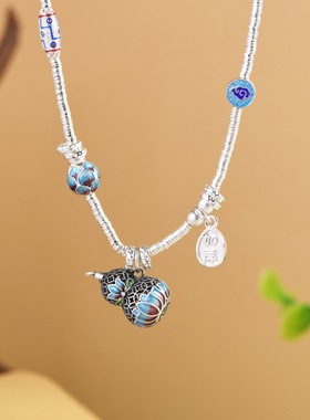 藏式民族风足银景泰蓝葫芦吊坠