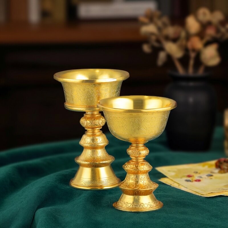 S990纯银镀金八吉祥酥油灯座6cm