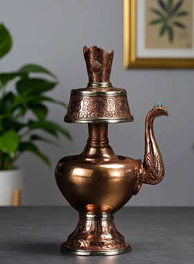 尼泊尔红铜格桑花无嘴净水文巴壶