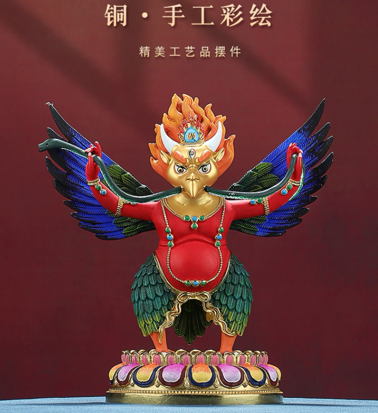 藏传密宗彩绘金翅大鹏鸟佛像摆件