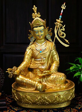 尼泊尔纯铜金色莲花生大士佛像