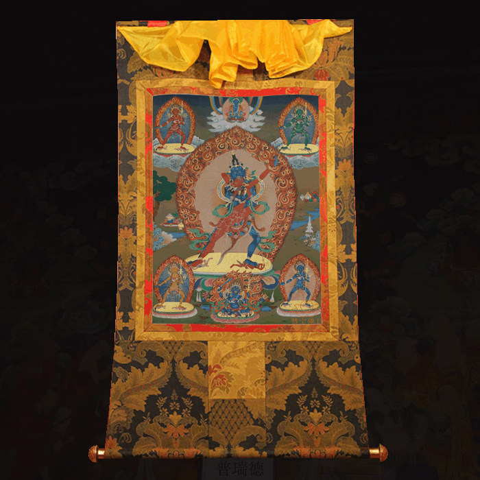 胜乐金刚精品唐卡 西藏挂画 普瑞德手工精裱布印金线唐卡佛像