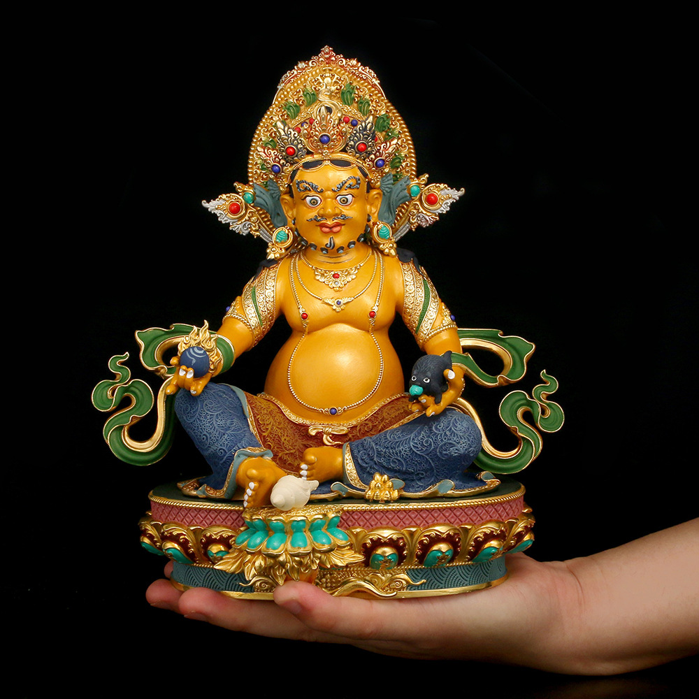 纯铜手工彩绘黄财神佛像尼泊尔工艺鎏金藏巴拉供奉铜像装饰摆件