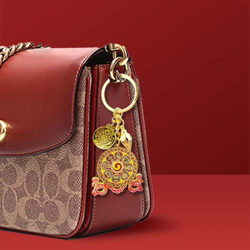 八吉祥钥匙扣文殊九宫八卦法螺殊胜吉祥双面图案电镀烤漆工艺挂件