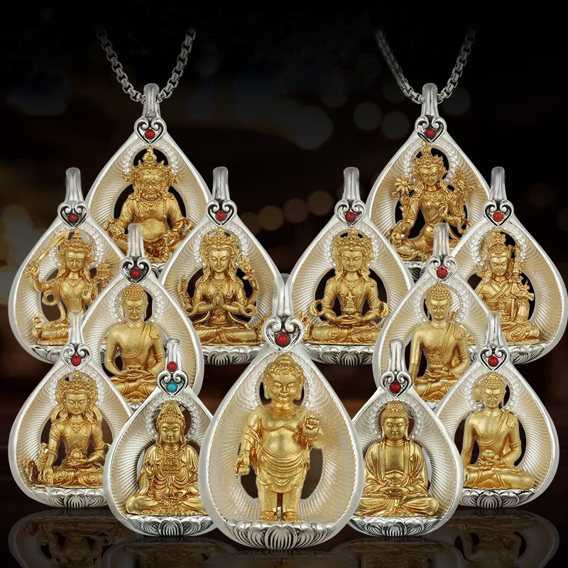 复古民族风项链菩提心随身佛绿度母黄财神佛像吊坠挂件配饰
