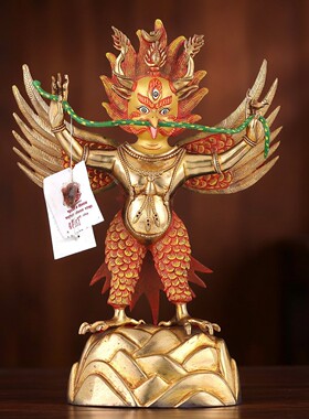 手工錾刻大鹏鸟护法铜鎏金供奉像