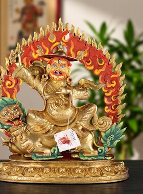 尼泊尔手工铜鎏金丹坚护法佛像