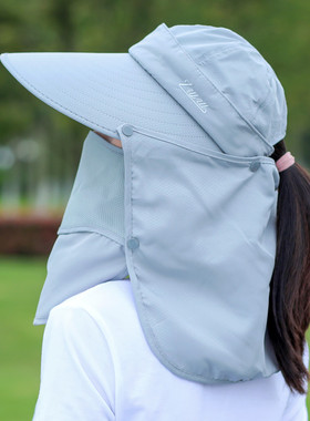 帽子女夏防晒帽骑车防紫外线户外遮阳帽女士护脖颈面纱遮脸太阳帽