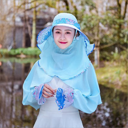 遮脸防晒帽女士夏遮脸护颈防紫外线太阳帽出游骑行大沿帽干活凉帽