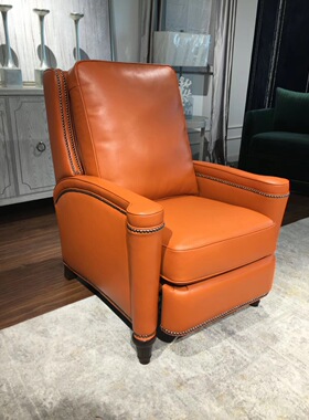 2019年新款骑士橙色爱马仕橙色客厅卧室单人椅全真皮功能椅老虎椅