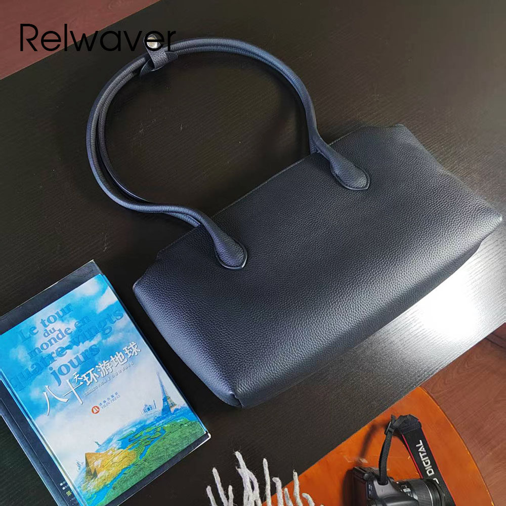 Relwaver头层牛皮黑色单肩大包