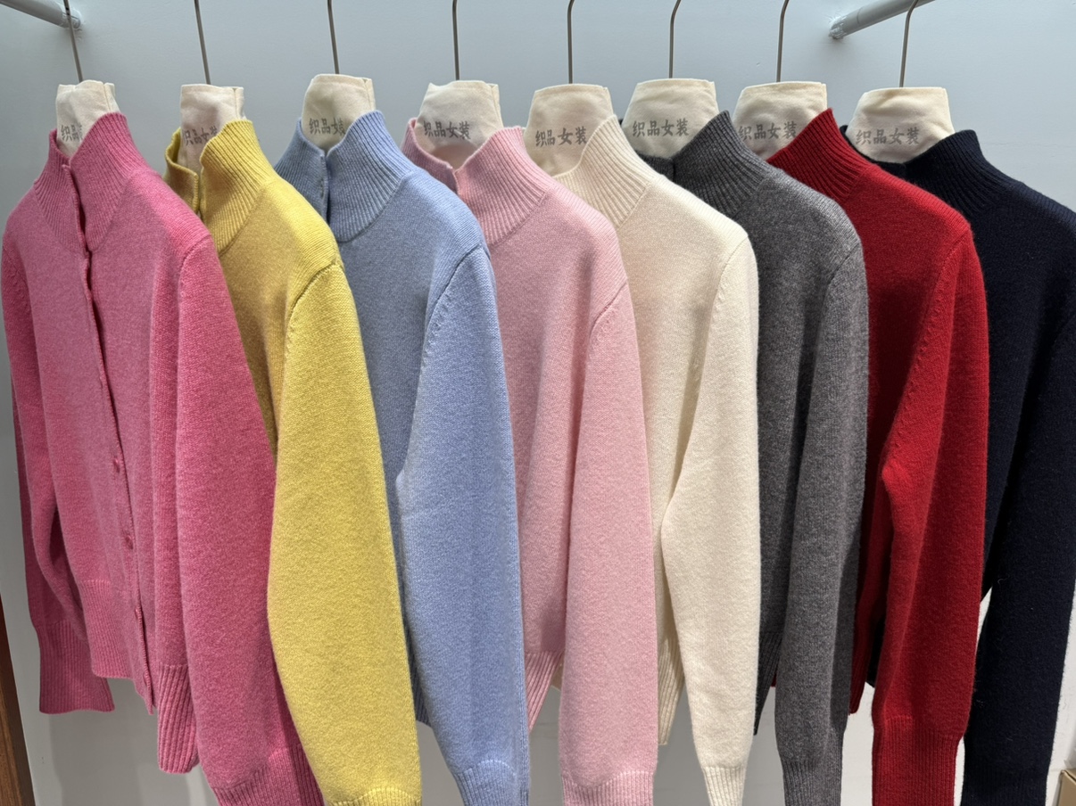 100%绵羊毛2025秋冬新款半高领开衫女宽松显瘦纯色百搭针织衫毛衣