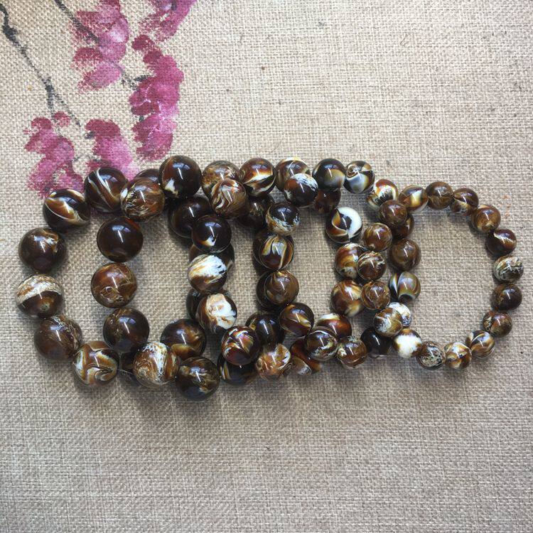 天然二代琥珀蜜蜡缅甸琥珀根珀手串手链圆珠溶洞琥珀黑白巧克力