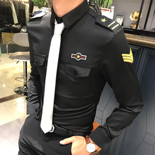 发型师长袖衬衫夜店KTV酒吧工作服夜场男女修身空少制服演出衬衣