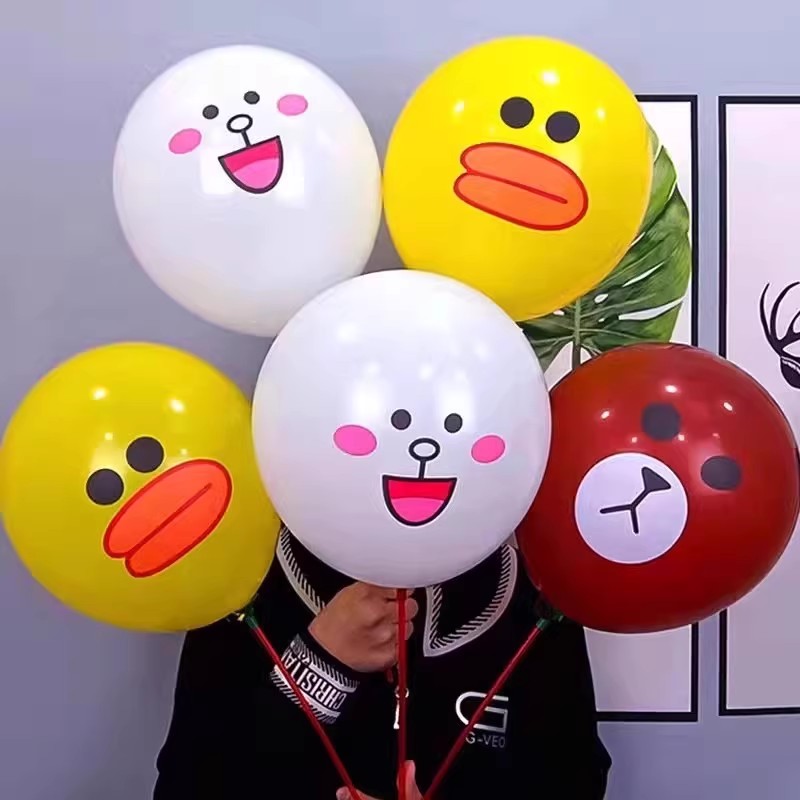 10寸12寸街卖鸭兔熊气球印刷小兔子小鸭子印花表情气球儿童卡通球