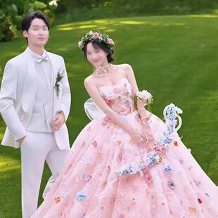 婚纱影楼旅拍摄影户外粉色花神道具大号秋千捧花粉色系弓箭粘花伞