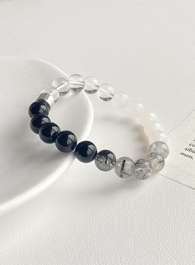 【岁月相伴】天然黑发晶手链男女同款中性情侣闺蜜礼物水晶