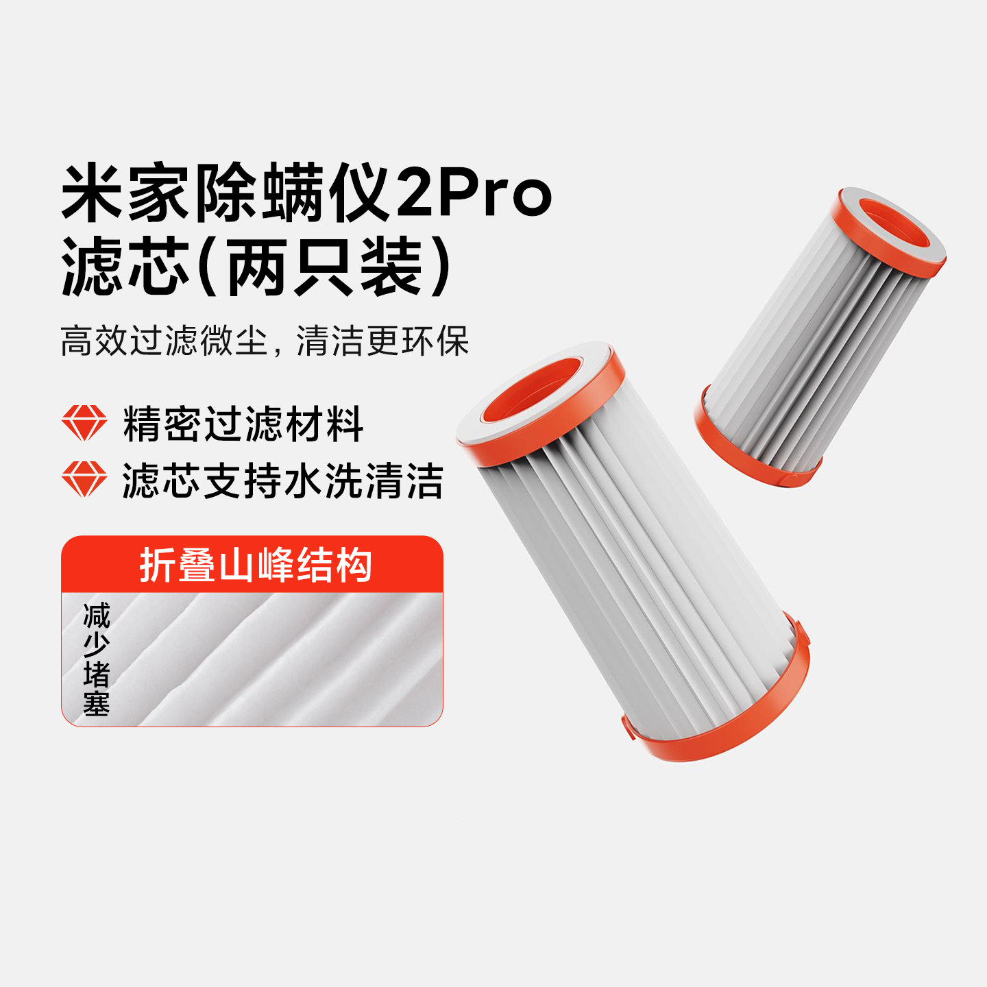 米家除螨仪2 Pro滤芯(2只装)原装高效精滤可拆水洗循环使用环保