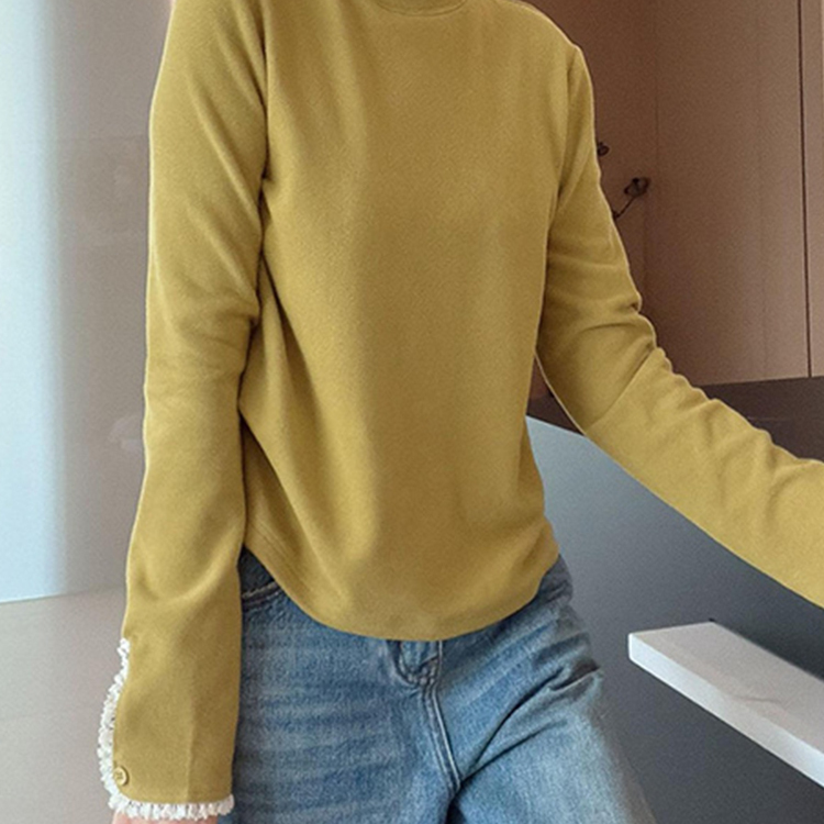 大码德绒蕾丝拼接显瘦打底T恤