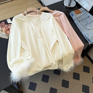 高级感金丝绒毛圈长袖T恤女秋冬宽松显瘦大码洋气别致绝美打底衫