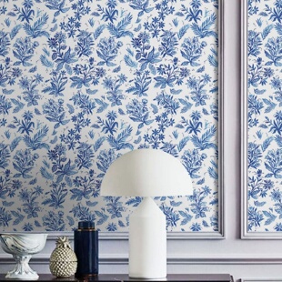 复古新中式青花背景墙纸自粘柜子装饰家具翻新贴纸法式中古风壁纸