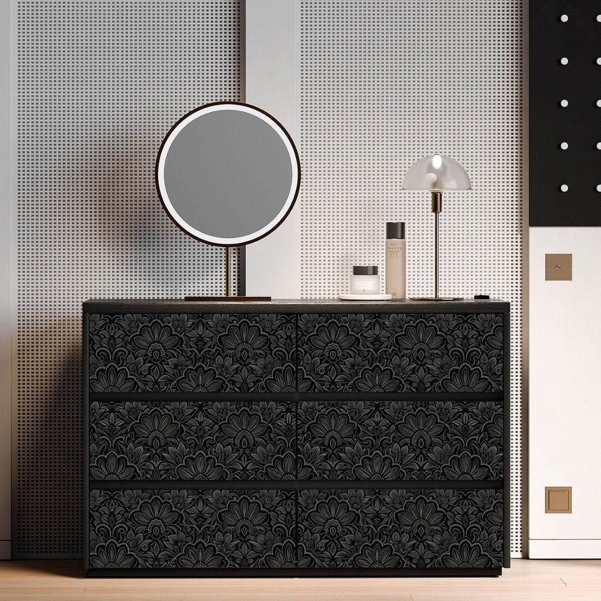 复古巴洛克风格柜子改造贴纸家具翻新高级感黑色入户柜门装饰墙纸