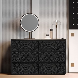 复古巴洛克风格柜子改造贴纸家具翻新高级感黑色入户柜门装饰墙纸