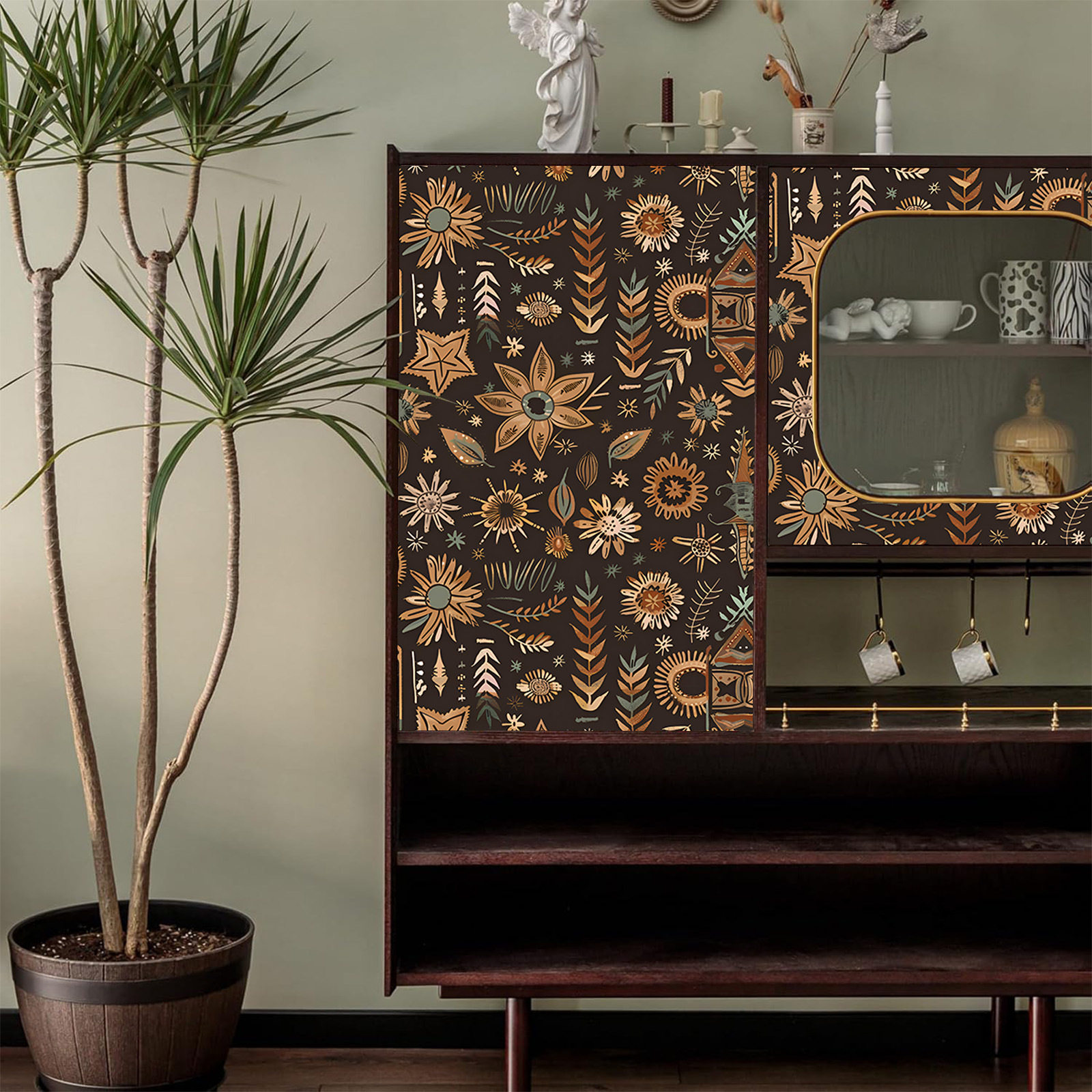 波西米亚风家具翻新贴纸防水柜子斗柜鞋柜橱柜门玻璃装饰墙纸自粘