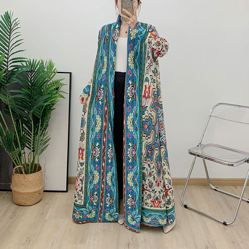欧美女装新款印花长袍长裙长袖开衫连衣裙女优质日韩新潮精致