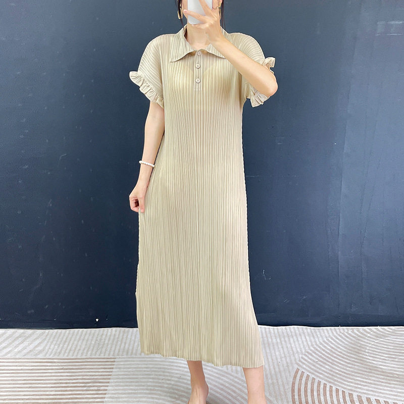 感褶衣夏季经典款短袖褶皱时尚polo领休闲大码宽松连衣裙优质日韩