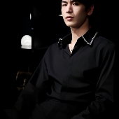 黑色雅痞帅黑色男士 衬衣春秋款 手工闪钻高级感长袖 男明星同款 衬衫