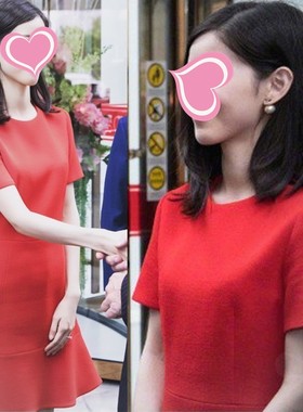 明星刘亦菲章泽天同款度假裙修身显瘦中长款红色连衣裙夏新高级感