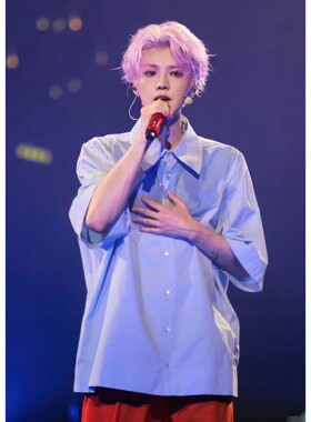 明星鹿晗演唱会同款衬衣日系简约氛围感蓝色半袖衬衫夏季薄款上衣