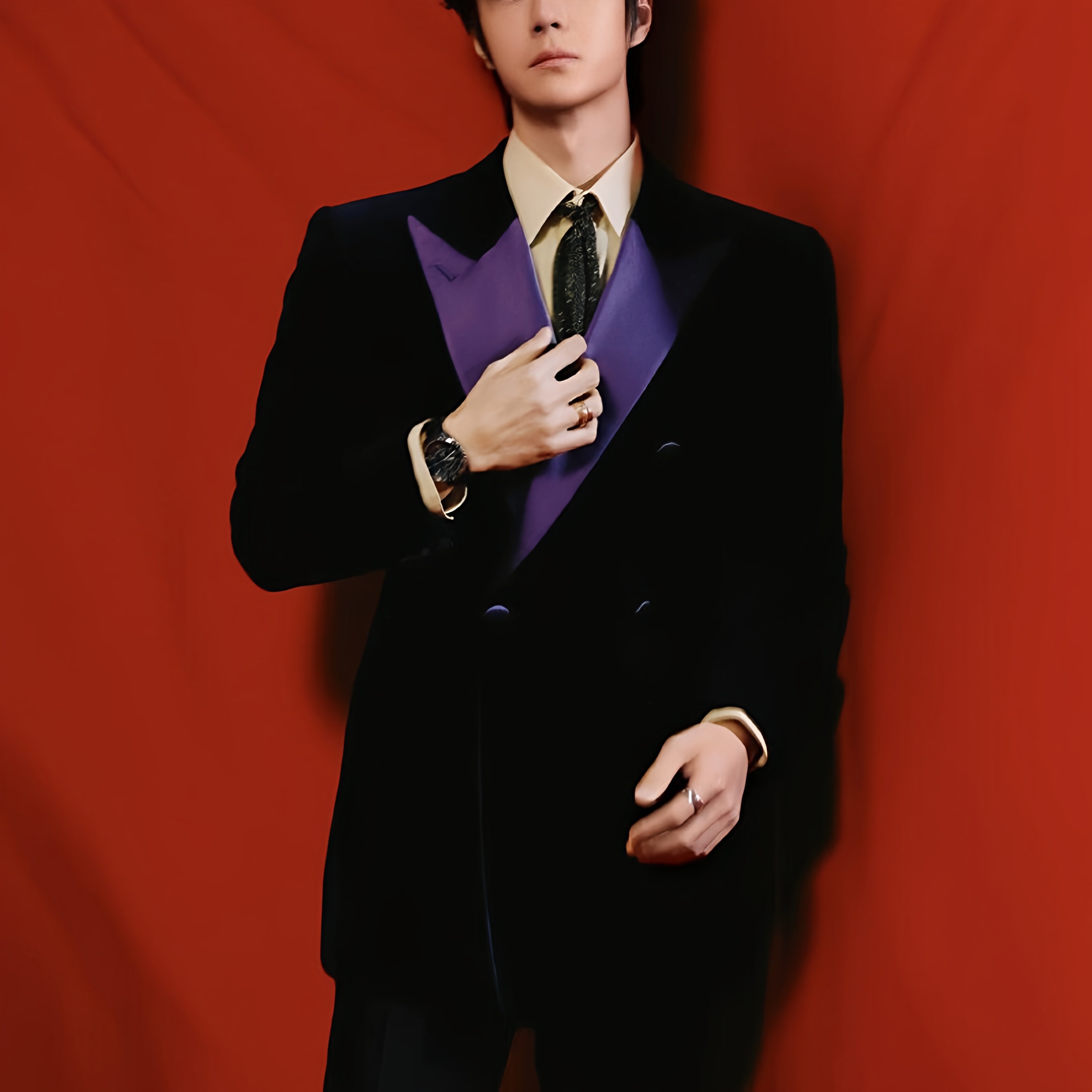 时尚晚宴风双排扣西装男深蓝色修身高级感婚礼西服套装