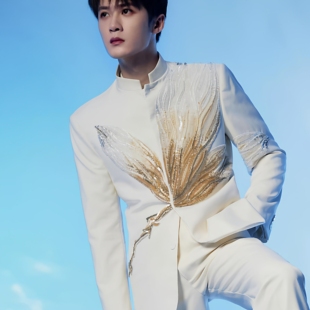 手工钉珠设计高级感夹克立领外套潮 轻奢设计西装 檀健次同款 新中式