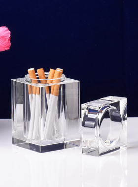 创意水晶玻璃带盖烟罐透明个性烟盅高档实用烟具家用客厅烟盒烟筒
