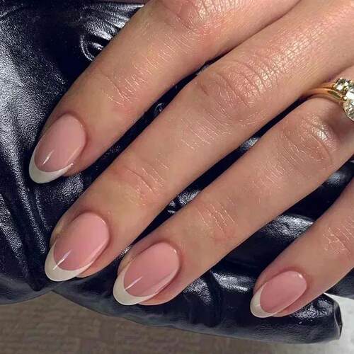 24Pcs Short Almond Press on nails French Tips Press on nails