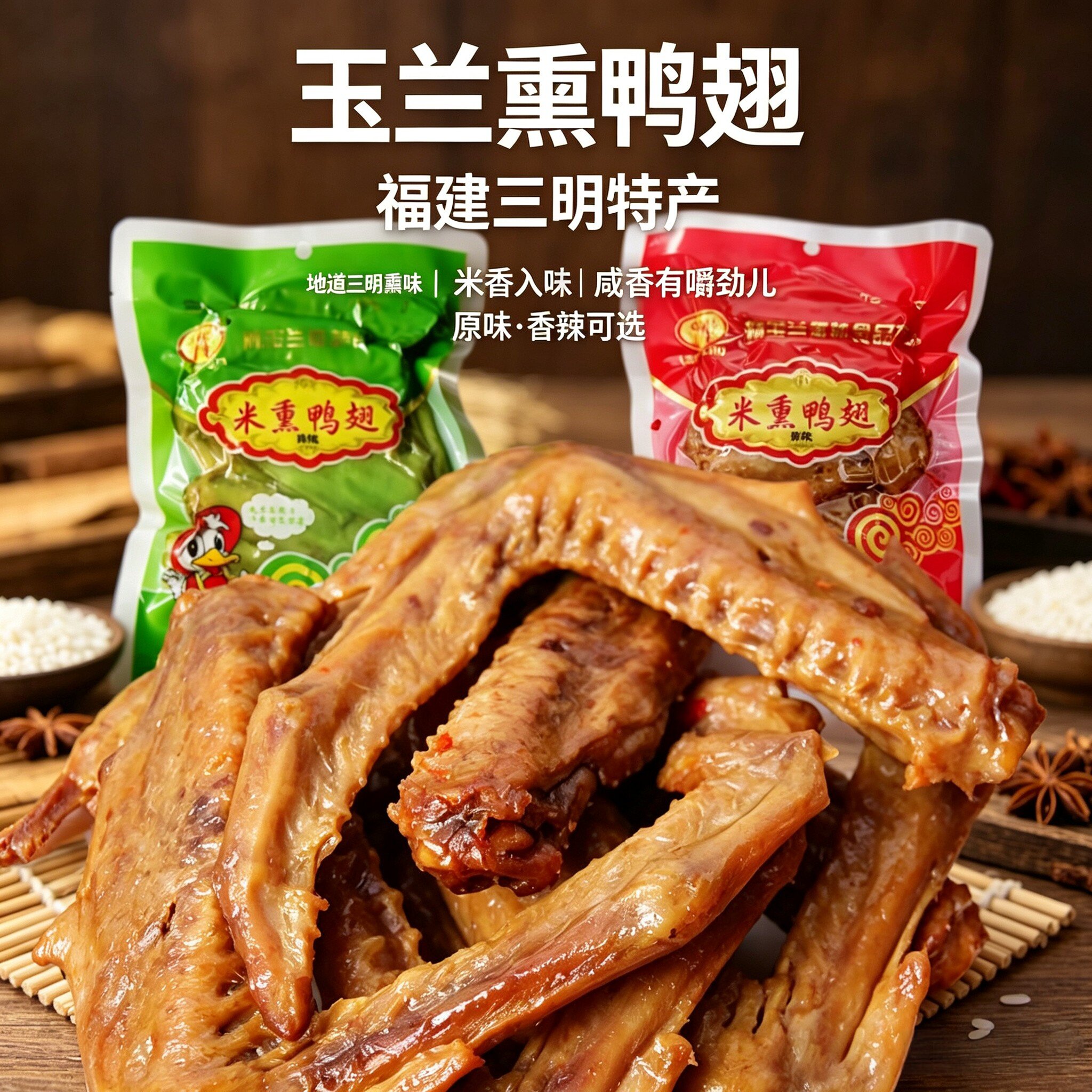 三明熏味熏鸭翅膀熏鸭爪鸭脚酱鸭翅福建特产沙县莘口林玉兰干鸭脖
