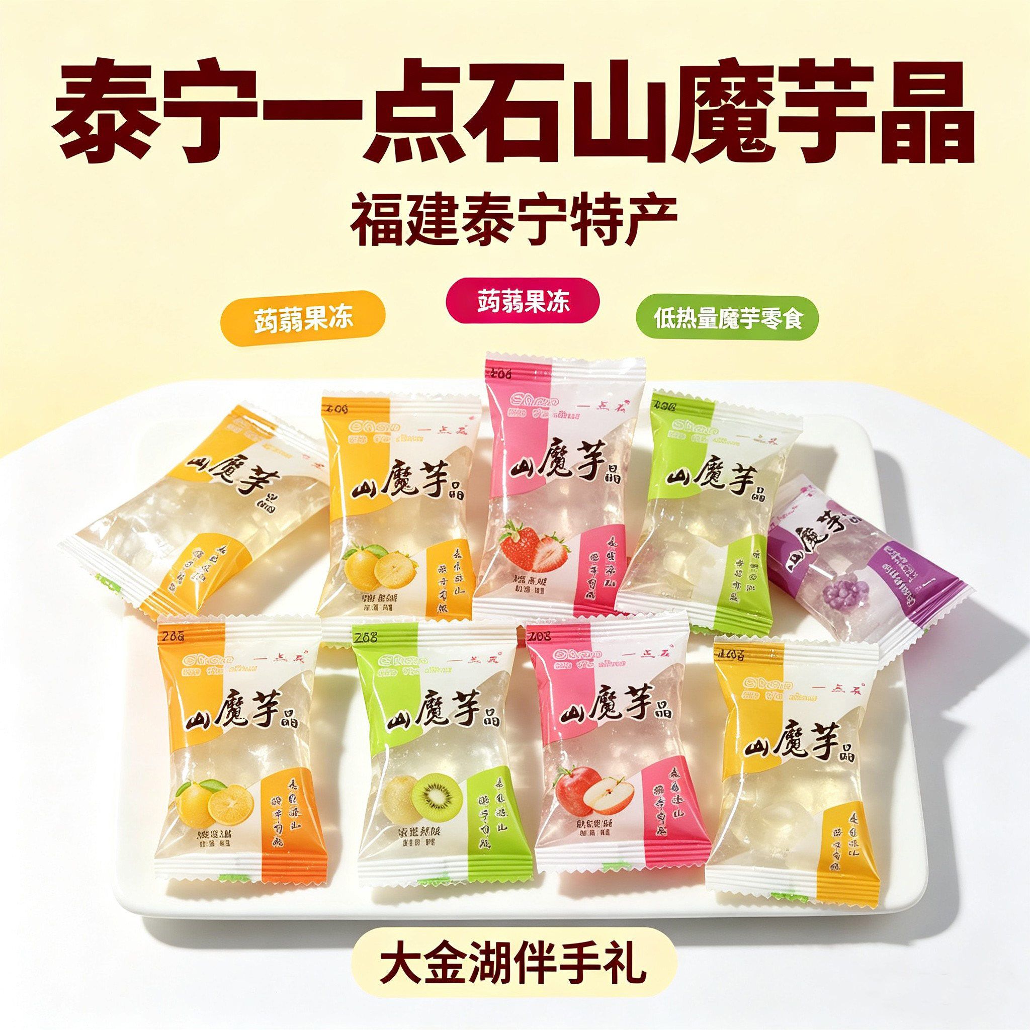 三明泰宁一点石山魔芋晶果味果冻魔芋零食蒟蒻果冻散装果冻布丁
