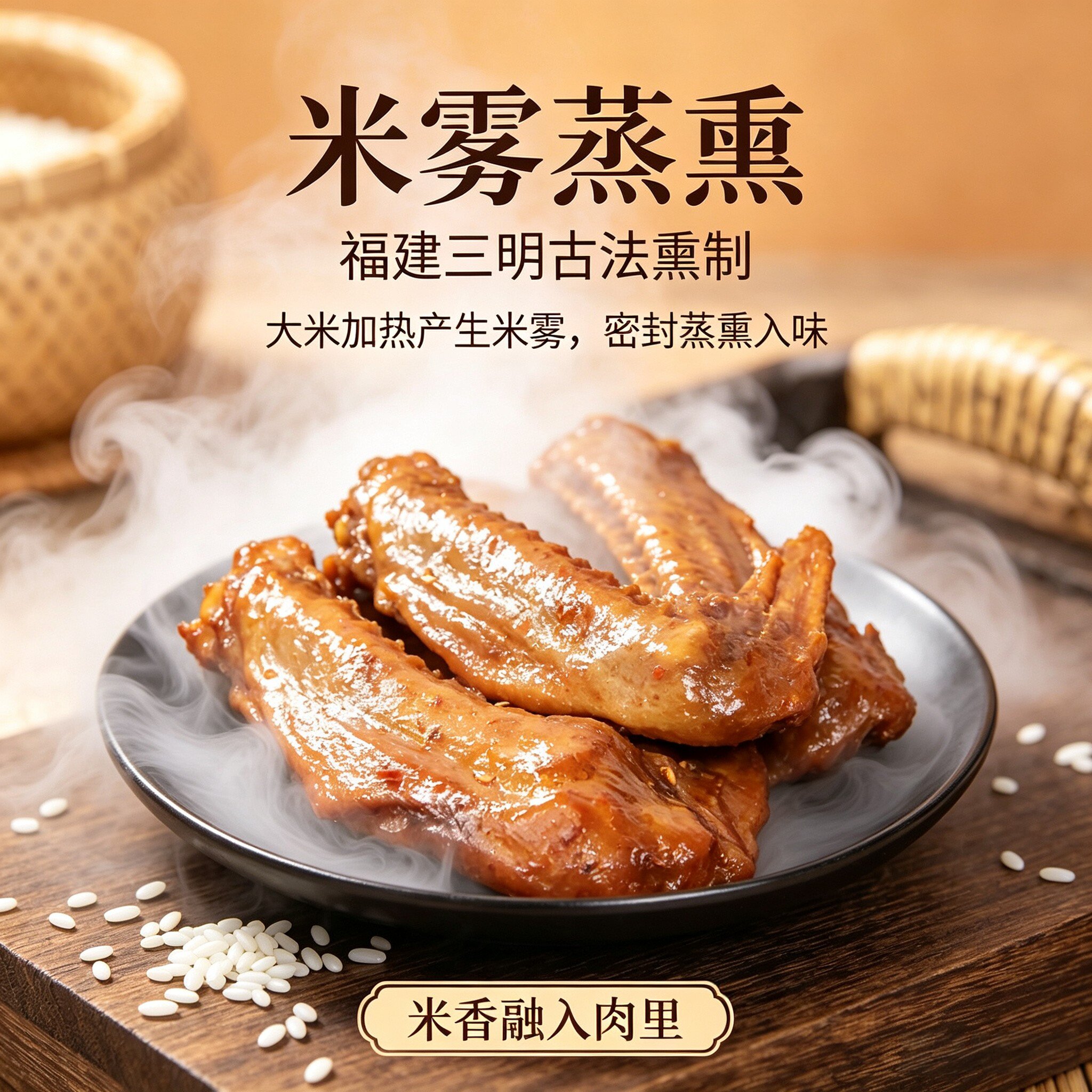 三明市场福建沙县特产米熏鸭翅膀