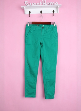 【徐08】坚系列43JCWD837女春秋修身直筒裤显瘦绿色低腰裤子