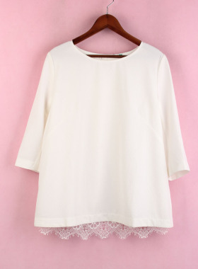 【徐08】100SYMM252库存剪标女春秋圆领长袖孕妇装蕾丝边休闲上衣