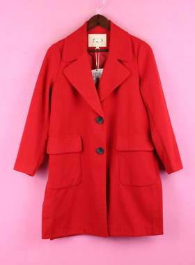 【徐10】[万]97HPFS134女装开衫翻领长袖中长款冬季毛呢大衣外套