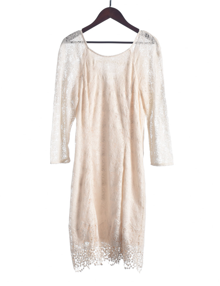 【徐07】埃系列13ASPLT838春秋女圆领气质修身蕾丝长袖连衣裙