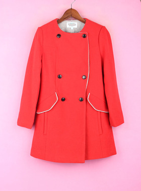 【徐10】[万]96HPFS678女装冬季纯色翻领长袖毛呢大衣外套上衣