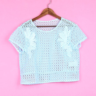 【徐】[万]包邮三系列69SC963女夏短袖镂空休闲外套蕾丝衫上衣