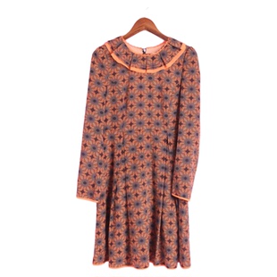 橘色花色连衣裙 R系列142063库存清仓春秋女套头圆领长袖 徐08