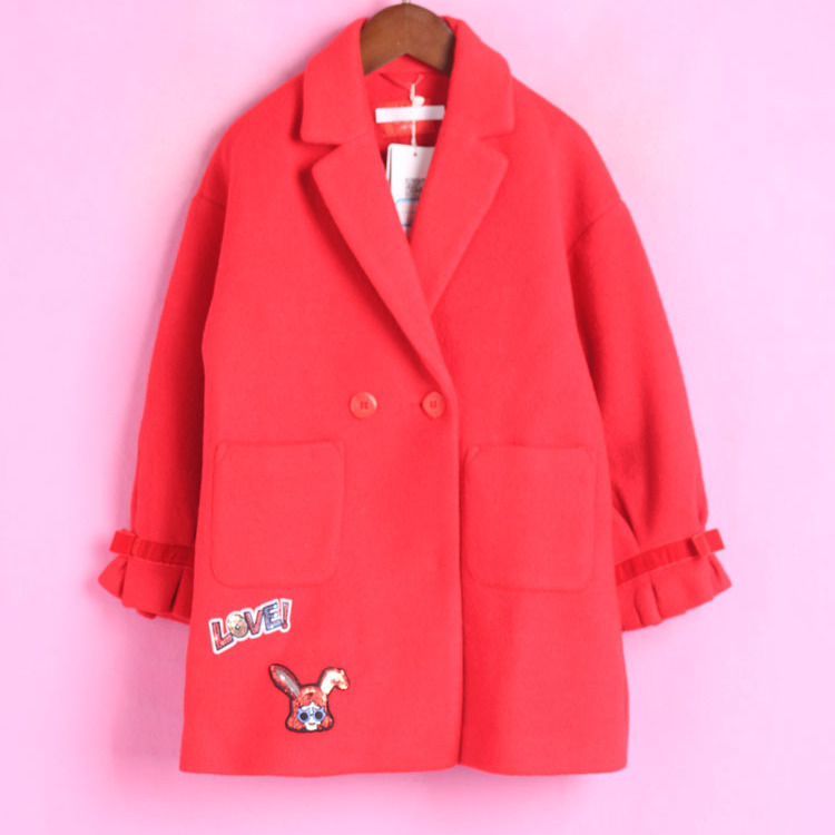 【徐08】A系列152AB*443库存秋冬女中童翻领长袖毛呢外套