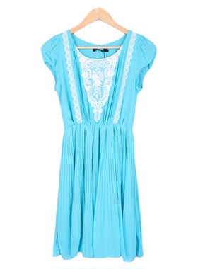 【徐】包邮瑕疵百S系列46BS285女夏圆领短袖修身雪纺连衣裙特惠